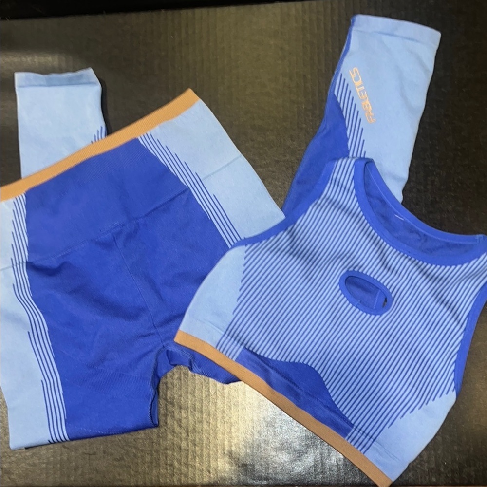 NWOT Women’s Fabletics Blue and Orange Activewear Set